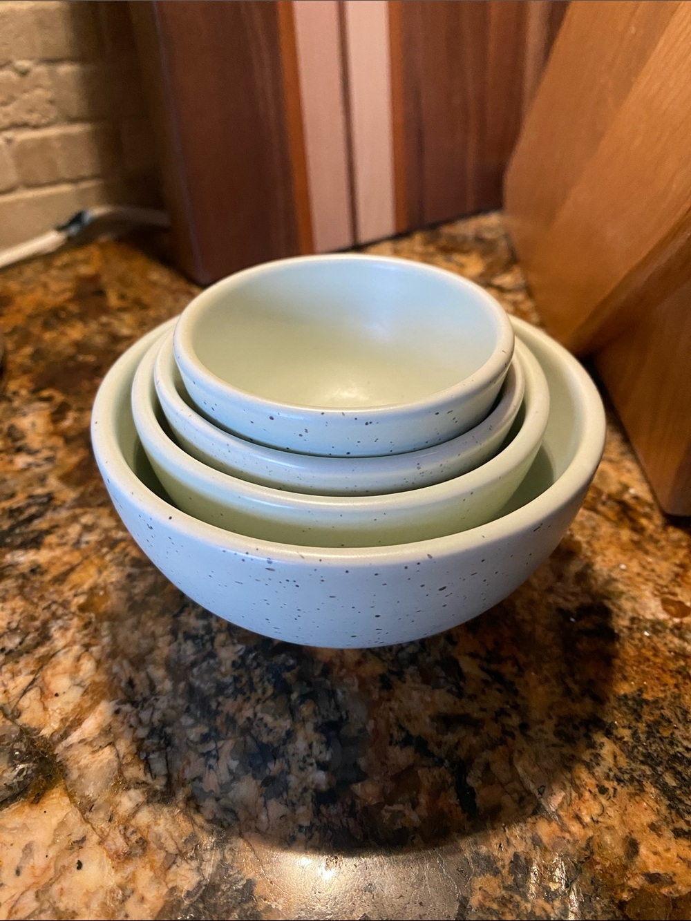 Sage Green speckled ceramic nesting measuring cup set from Greg Natale